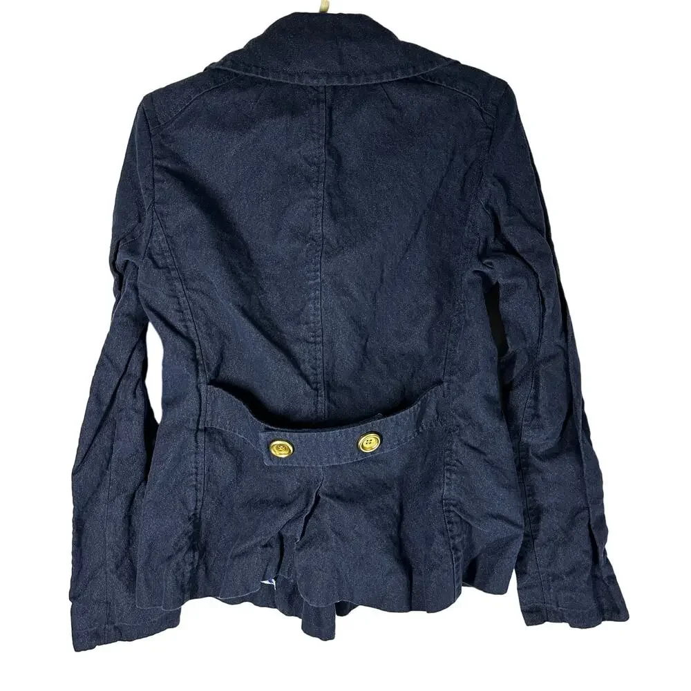 J Crew Peacoat Size 4 Navy Blue Cotton Blend Double Breasted Jacket Academia - Picture 3 of 10